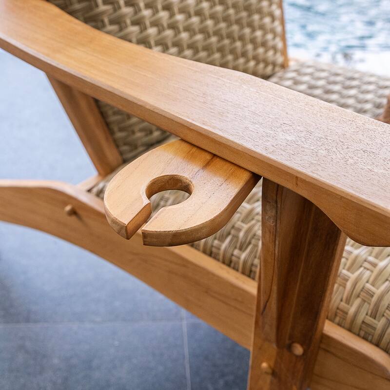 Cambridge Casual Camden Teak Patio Adirondack Chair Set with Padded Woven Seat - FREE Patio Cover