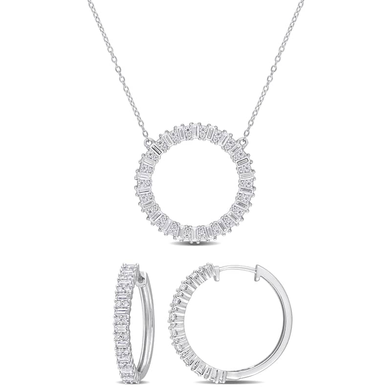 Miadora 3 1/3ct DEW Baguette-Cut Created Moissanite Hoop Necklace and Earrings Set Sterling Silver