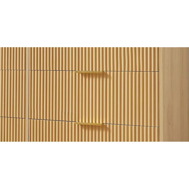 Bedroom Dresser, 6 Double Dressers with Wavy Drawers, Wooden Chest of Drawers,Natural, 47.2''W x 15.8''D x 31.7''H