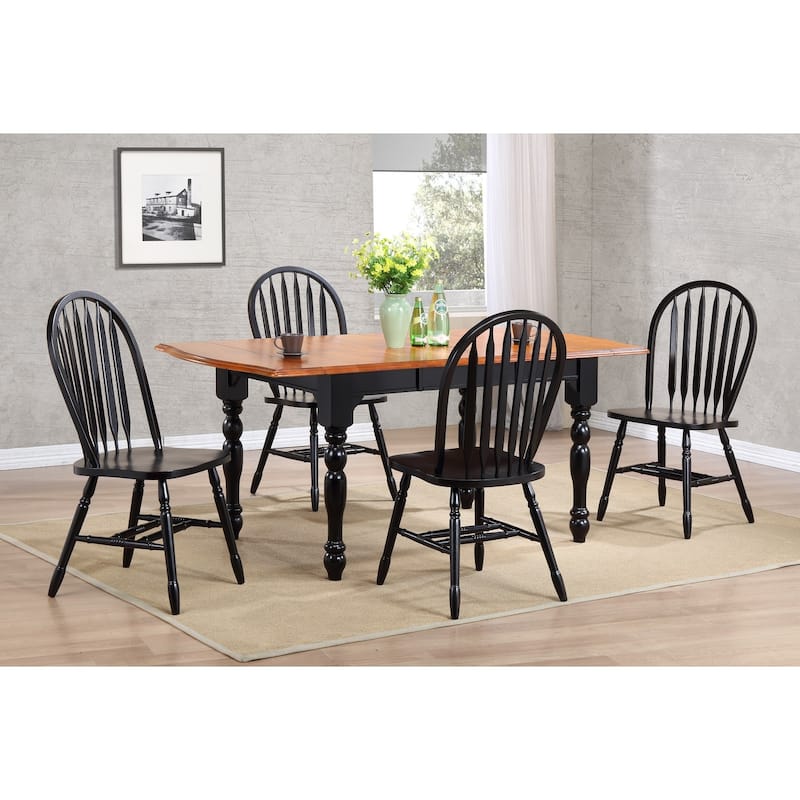 Retro Arrowback Dining Chairs - Solid Wood Side Chairs - Set of 2 - Antique Black Cherry Finish