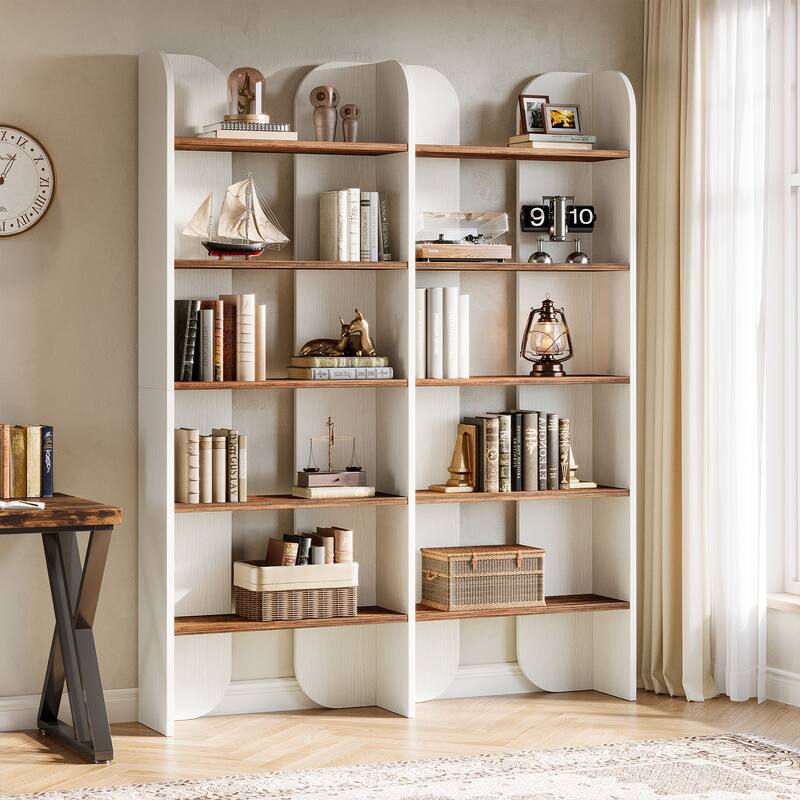 70.87" 5-Tier Double Wide Bookshelf, Open Shelves Tall Floor Standing Bookcase Storage Accent Shelf
