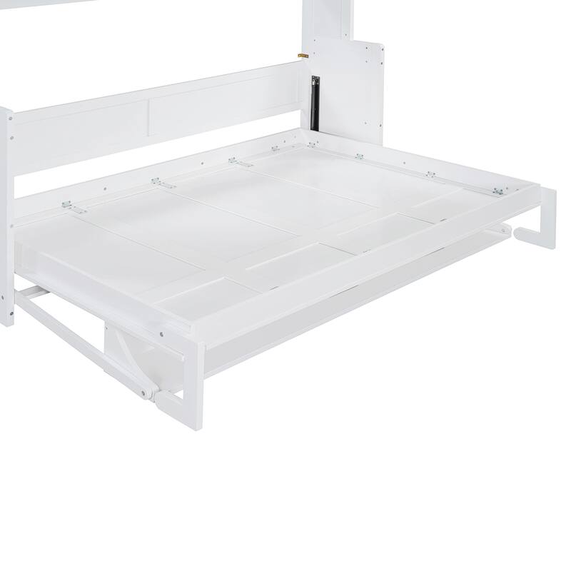 Full Murphy Bed with Hydraulic Lift, Folding Desk, and Built-In Storage - Space-Saving Solution for Modern Living