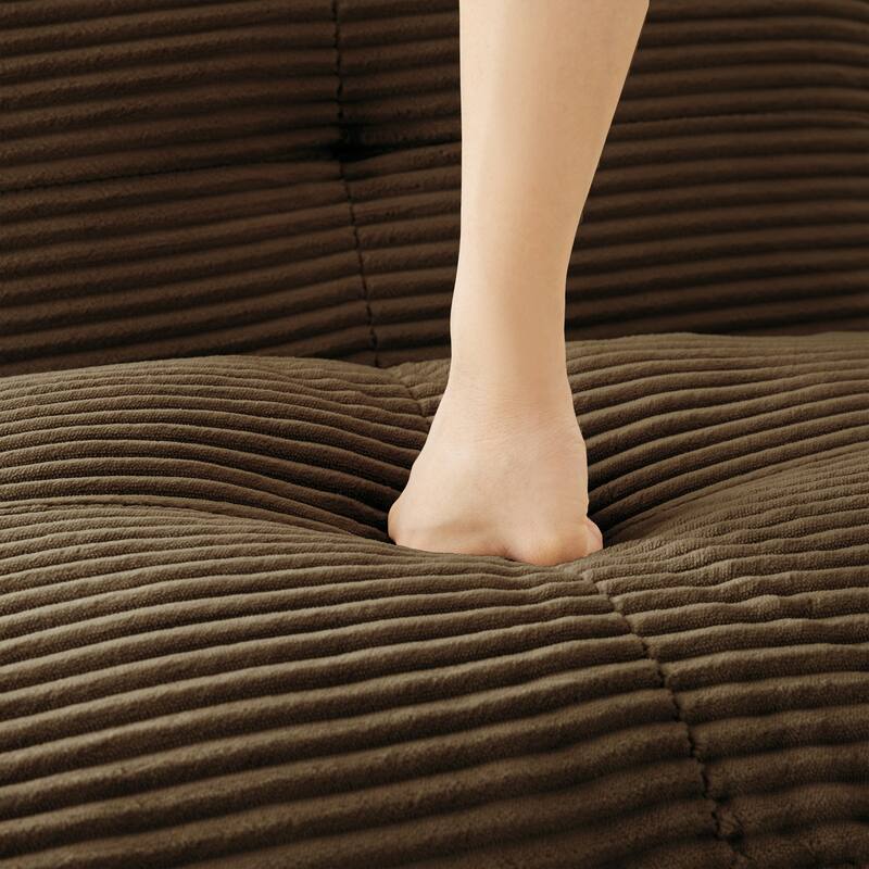 L-Shaped Modular Sectional Sofa with Movable Ottoman, Corduroy Boneless Cloud Couch, Tufted Deep Seat Sofa with 3 Pillow