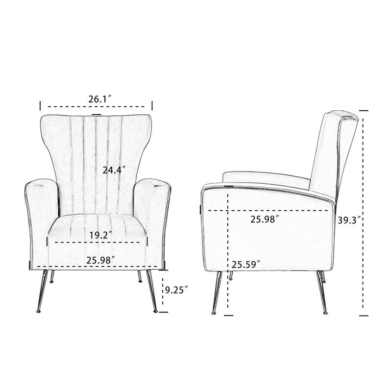 Velvet Accent Chair, Wingback Arm Chair with Gold Legs, Upholstered Single Sofa