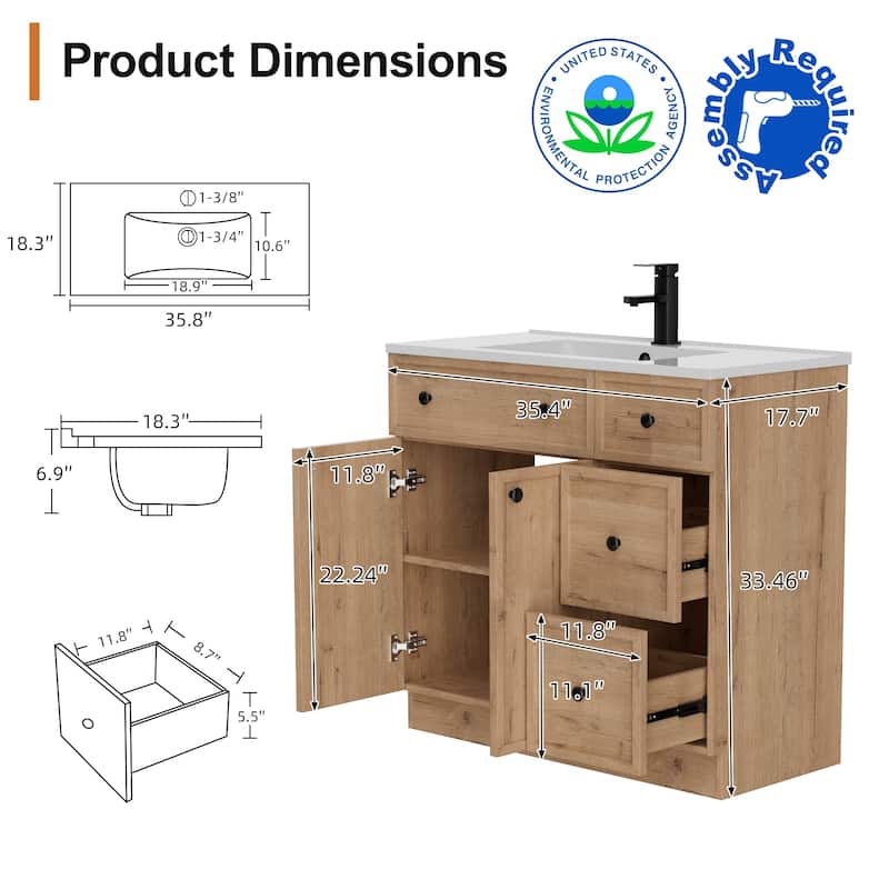 36"/48"/60"/72" Bathroom Vanity Set with Sink & Faucet