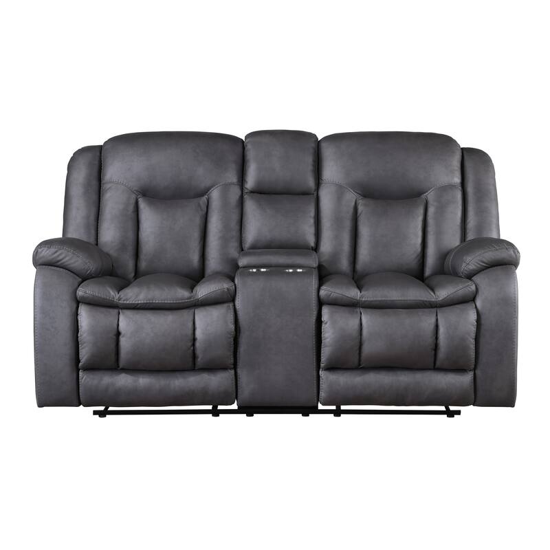 Olaf Dual Manual Recliner Loveseat, Dark Gray Faux Leather 77 Inch