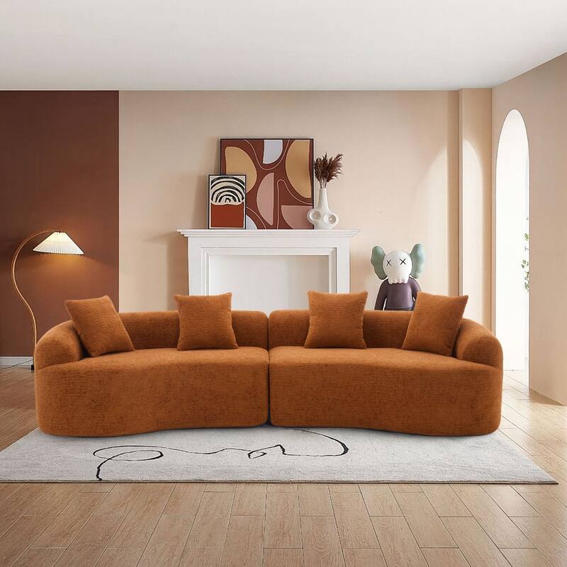 Modern Minimalist 3-Seater Frame-Free Compressed Chenille Upholstered Sectional Sofa - Orange
