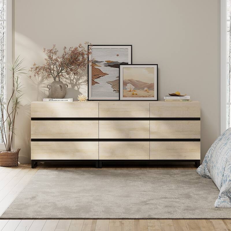 WAMPAT 3 in 1 Dresser with Glass Doors and 7 Drawers, Modern Chest of Drawers with Adjustable Shelf for Bedroom