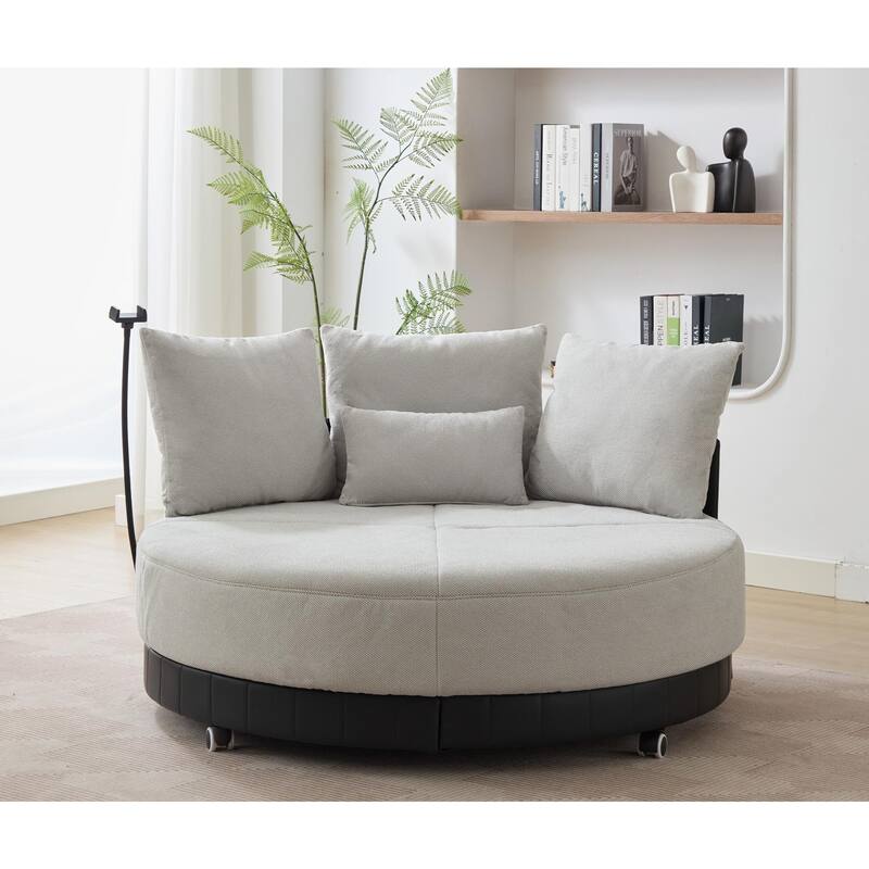 52.75'' Oversized Round Swivel Chair, 360° Swivel, Couples Chair, Gray, Polyester(Anti - Wrinkle)