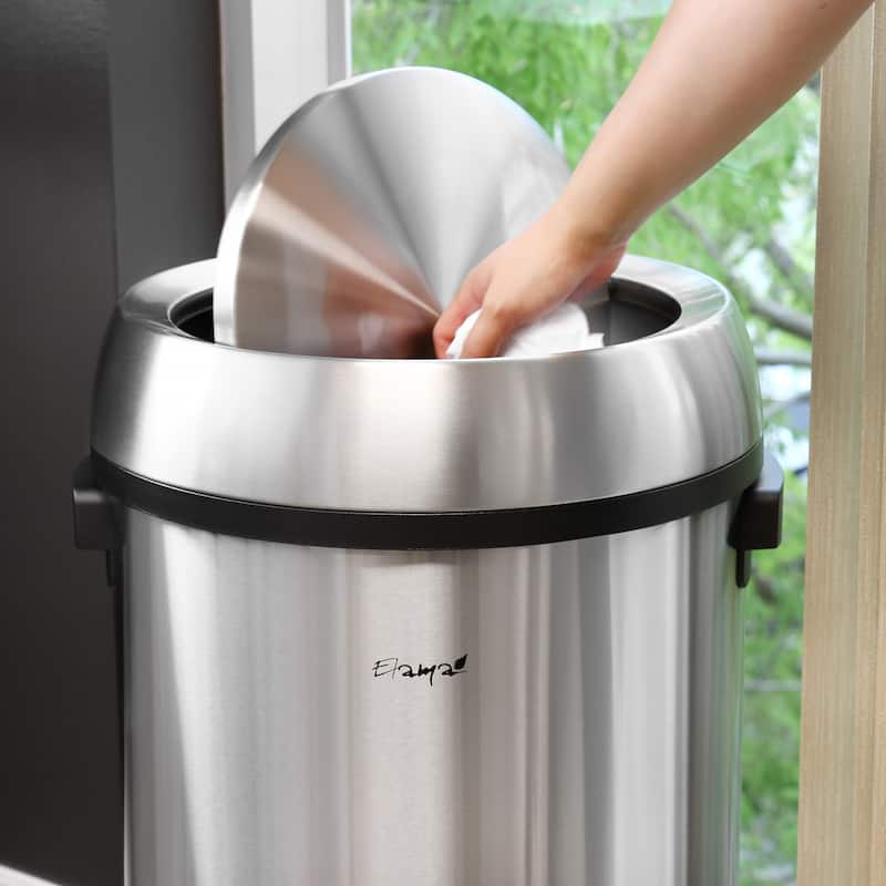 Elama Large 17 Gallon Swing Lid Stainless Steel Cylindrical Trash Bin