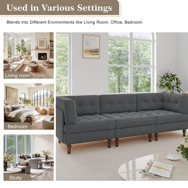 98"W Modular Upholstered Corduroy Sectional Sofa for Living Room
