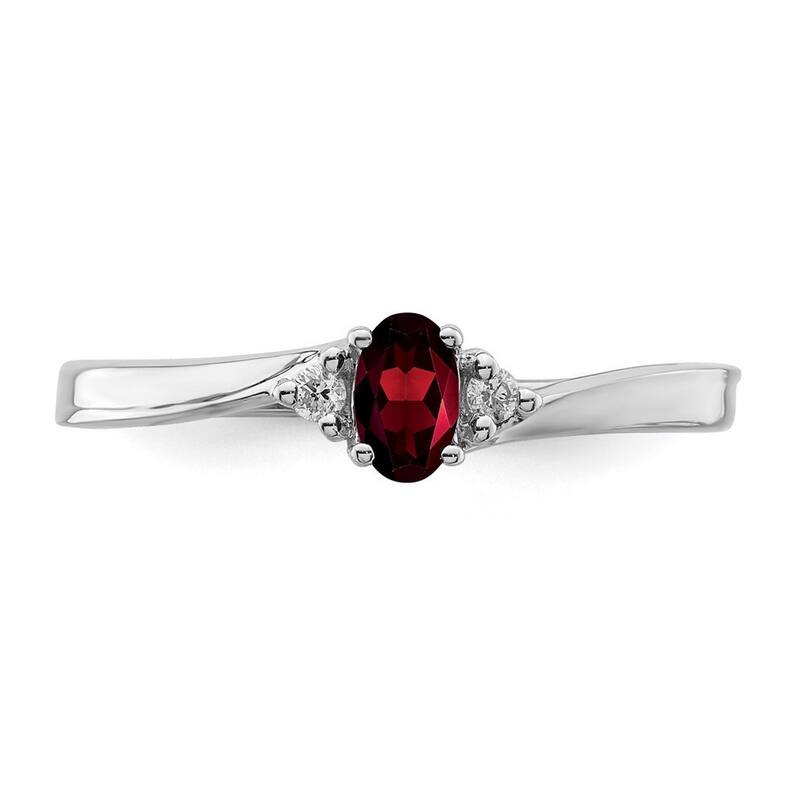 Curata 925 Sterling Silver Rhodium Plated Garnet Ring