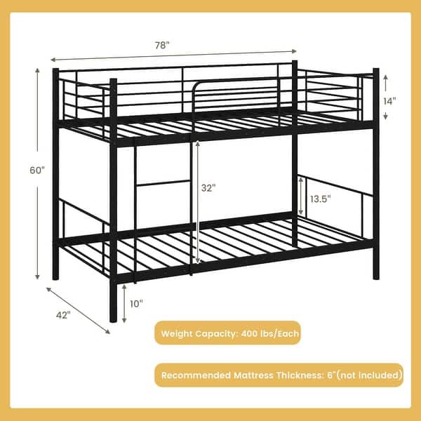 dimension image slide 1 of 2, Costway Metal Twin Over Twin Bunk Bed with Built-in Ladder Safety