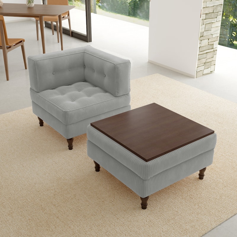 Corduroy Tufted Accent Chair Armchair and Ottoman Set
