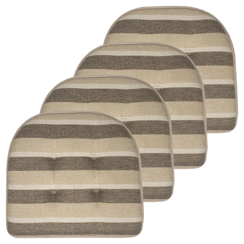 Sweet Home Collection Bradford Striped U Shaped Memory Foam Chair Cushion 17" x 16" - Set of 4 - Beige/Brown Striped