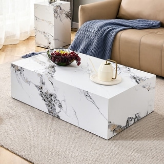 Modern MDF Coffee Table with Marble Pattern - Bed Bath & Beyond - 39069394