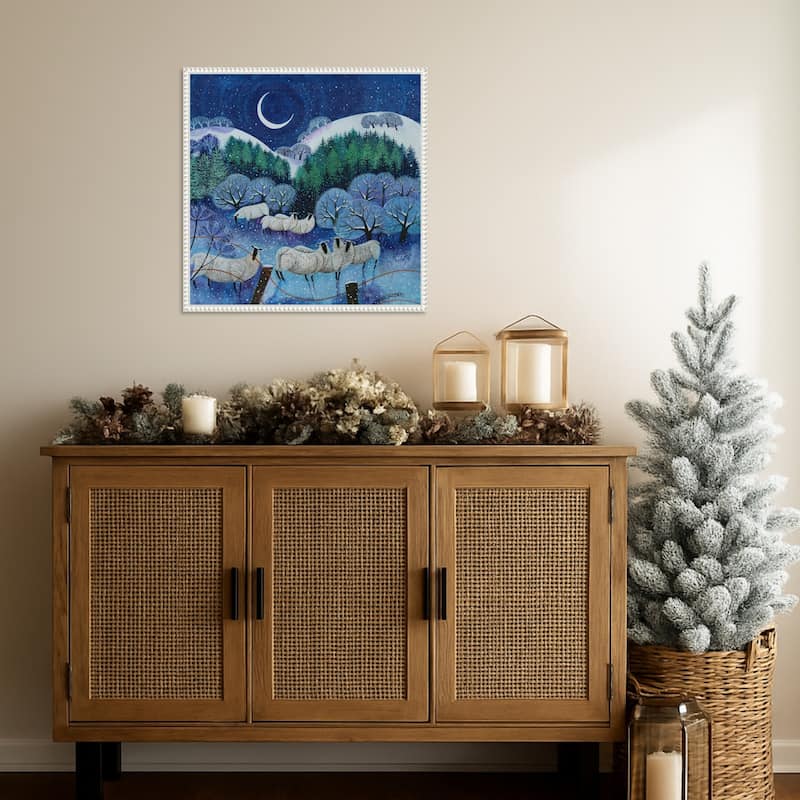 Winter Downland Sheep 2024 by Lisa Graa Jensen (22 x 22 in.), Framed Canvas Wall Art Print - Sylvie Beaded White