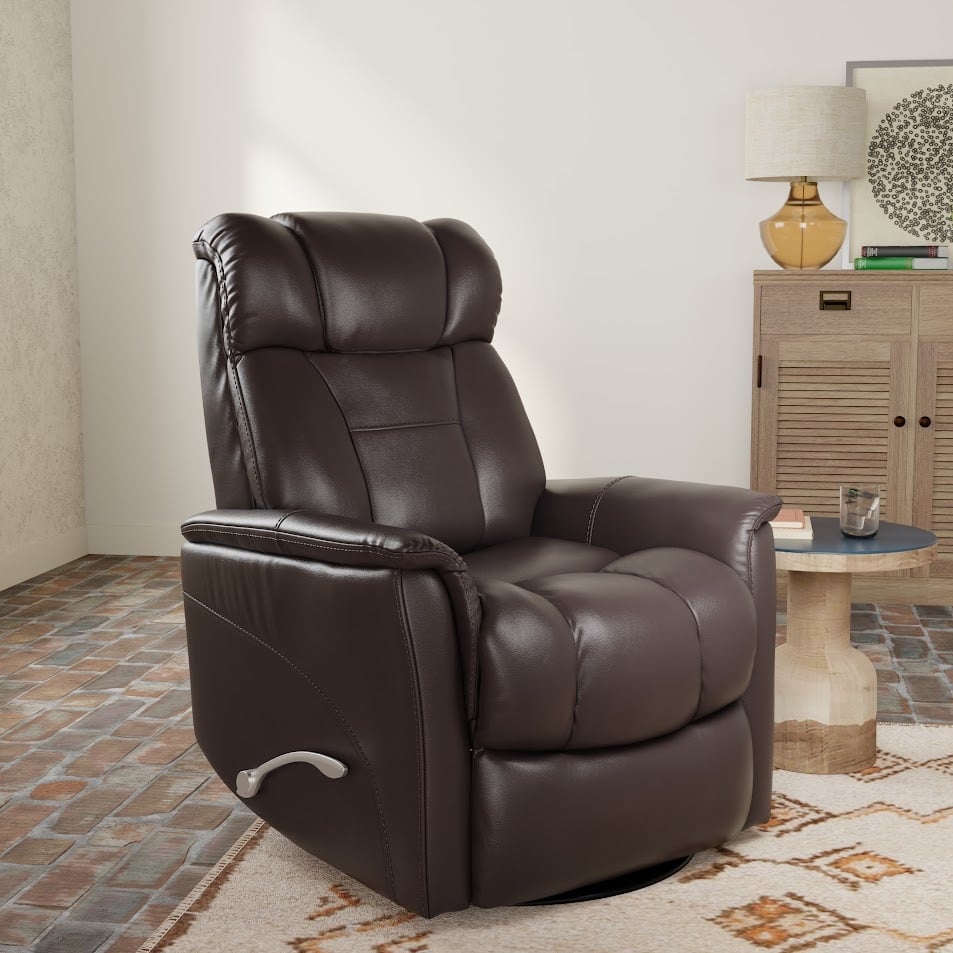 Global Home Swivel Glider Recliner with Manual Adjustable Headrest & Footrest In Faux Leather Bentley