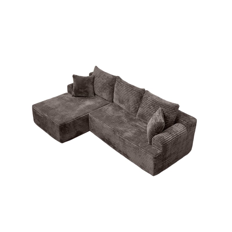 L-Shaped Corner Sectional Sofa Set with Side Chaise Lounge, Soft Foam Cushion Modular Sofa Corduroy Leisure Couch