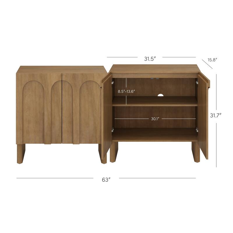 Jett Mid Century Modern Wood Credenza Storage Cabinet, Modular Arched Door Cabinet with Solid Wood Legs