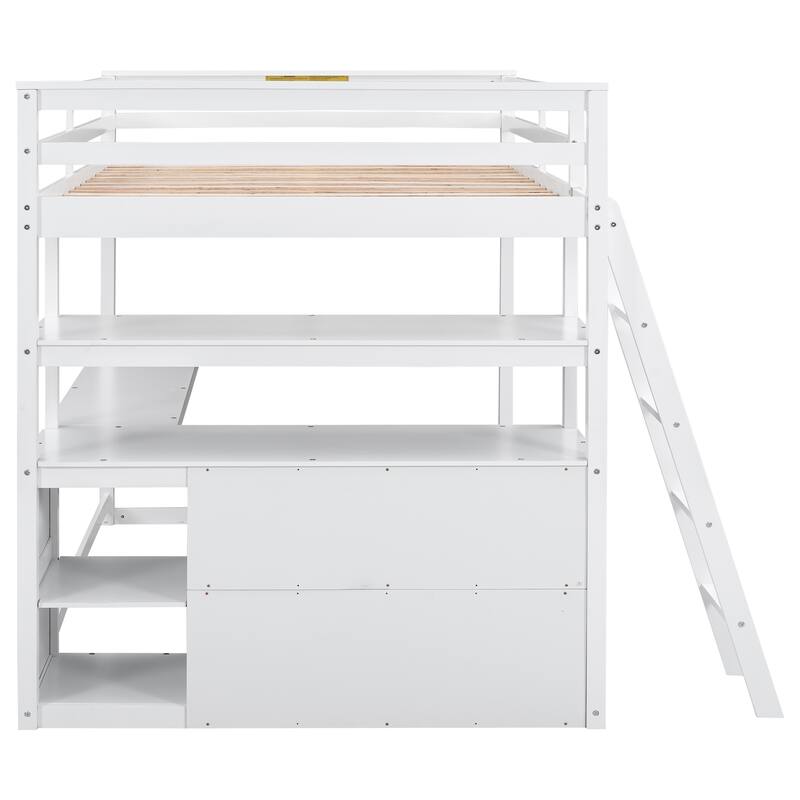Loft Bed with Desk and Shelves, 2 Built-In Drawers