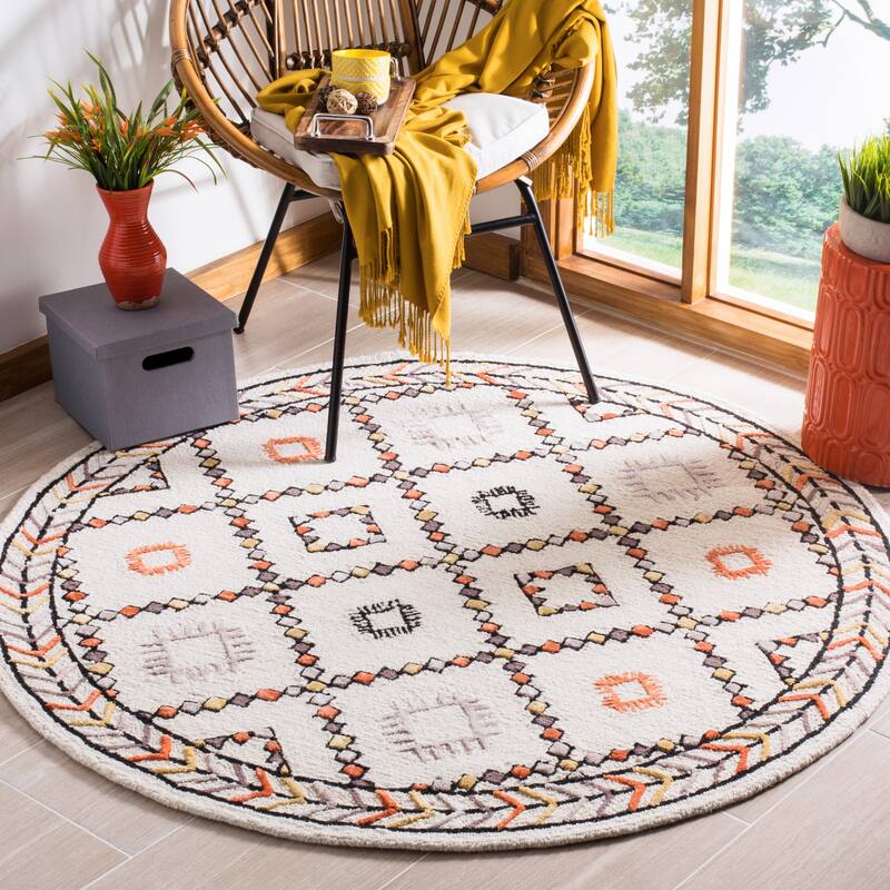 SAFAVIEH Handmade Bellagio Sarolta Trellis Wool Rug - 5' Round - Ivory/Multi