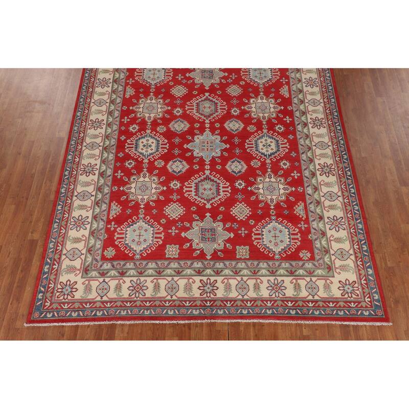 Traditional Red Geometric Kazak Oriental Area Rug Handmade Wool Carpet - 8'1" x 10'0"