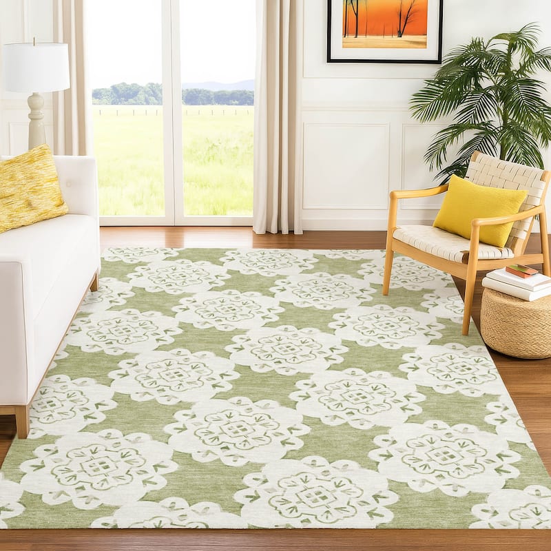 Machine Washable Indoor/ Outdoor Global Motif Chantille Rug
