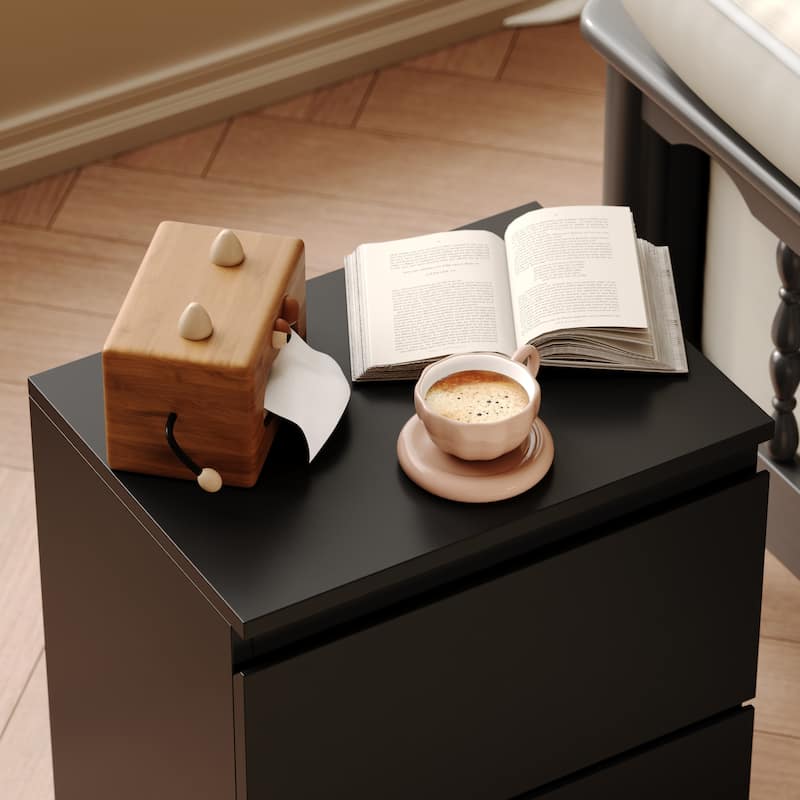 Nightstand Bedside Table Wood 2-Drawer End Table White/Brown
