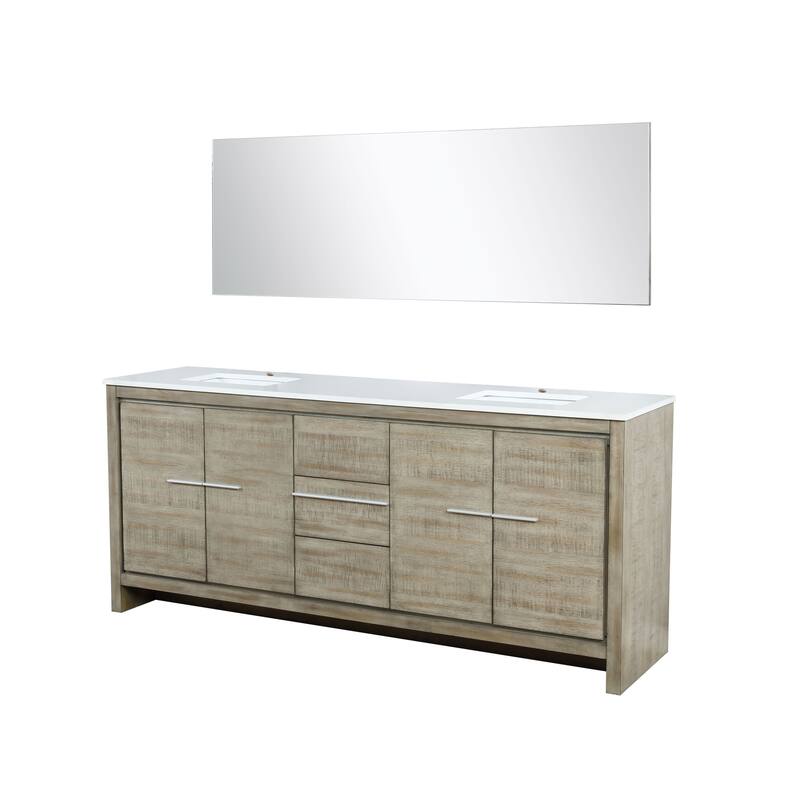 Lafarre 36 in W x 20 in D Rustic Acacia Bath Vanity, White Quartz Top and 28 in Mirror