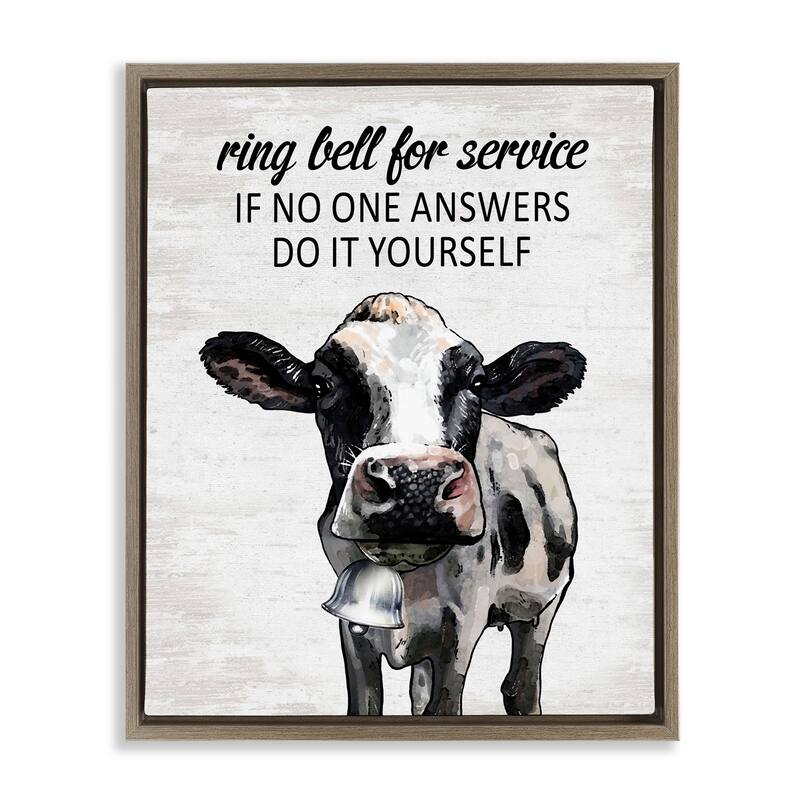 Stupell Laundry Service Cow Framed Floater Canvas Wall Art Design By Lettered and Lined - 25 x 31 - Brown