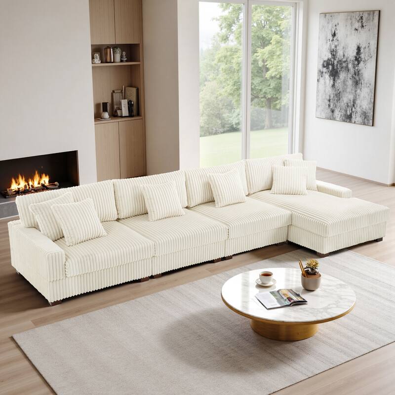 Cotton Flannel 3-Seat Modular Sectional Sofa with Chaise