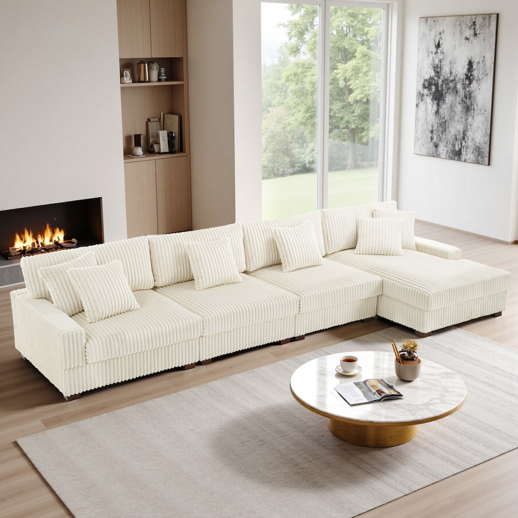 Cotton Flannel 3-Seat Modular Sectional Sofa with Chaise