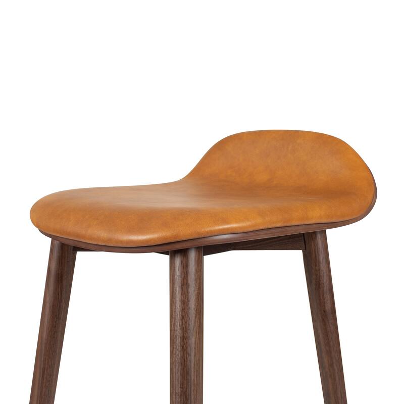 Poly & Bark Notello Leather Counter Stool - 26" Seat Height Solid Oak Wood Frame
