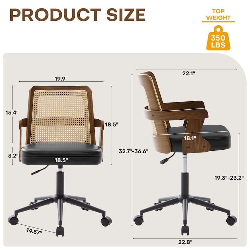 Swivel Home Office Chair Adjustable Height Desk Chair with Wheels and Armrests - 32.7"-36.6"H x 19.9"W x 22.8"D