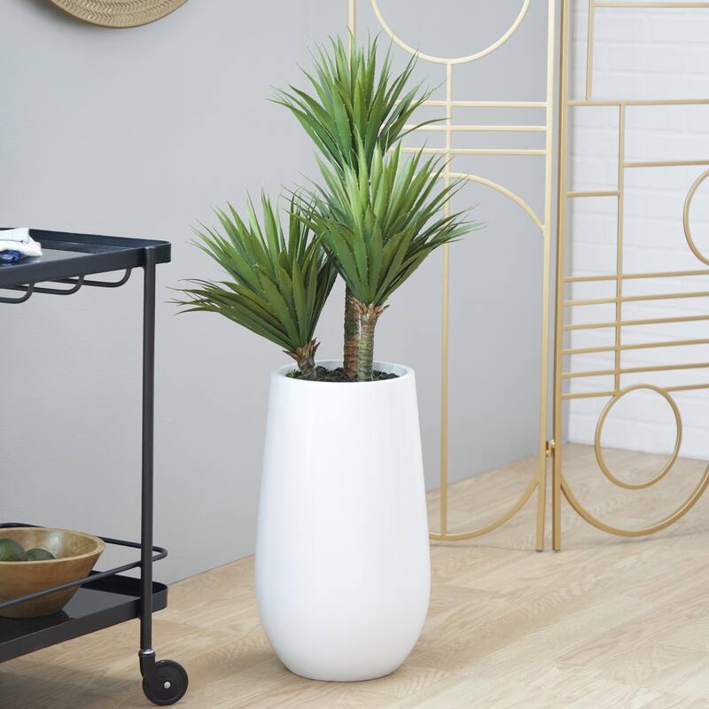 Faux Foliage Date Palm Artificial Plant with Realistic Leaves and White Fiberglass Pot - Green - Roche River Decor