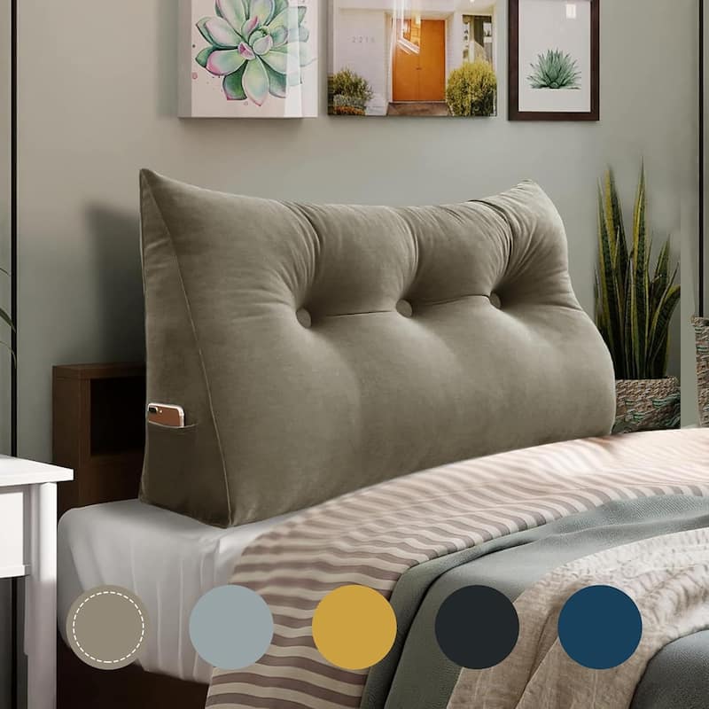 Velvet Headboard Reading Wedge Pillow for Bed Rest Sit Up Back Support - Twin - Tan