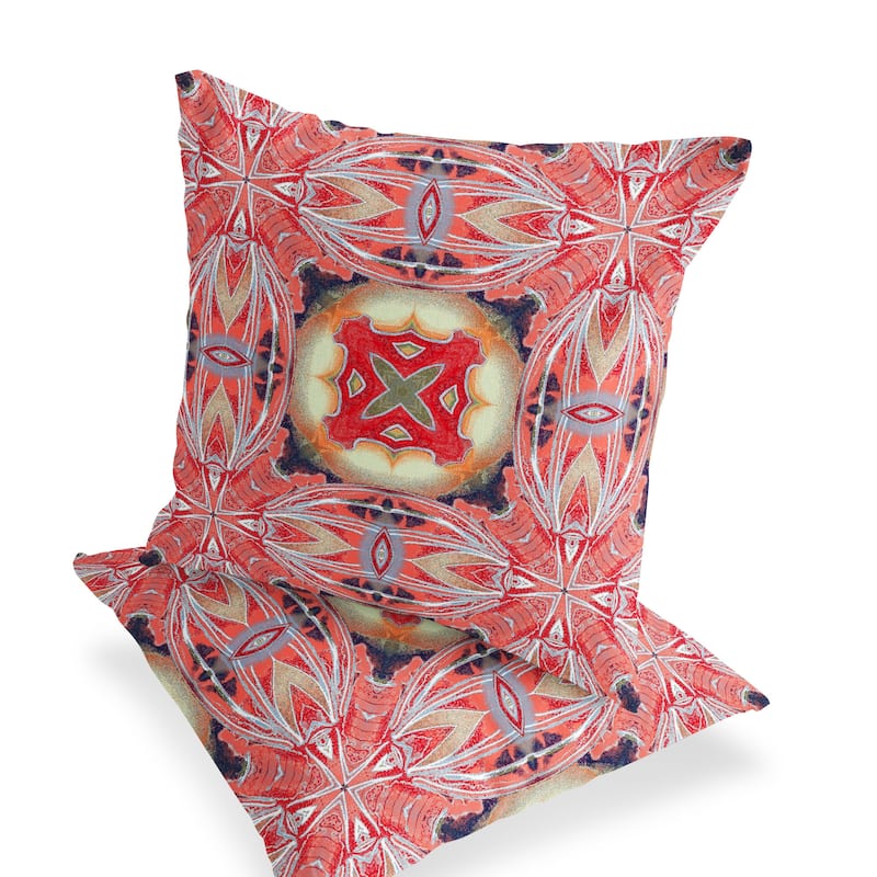HomeRoots Set of Two 16" X 16" Red and Pink Blown Seam Floral Indoor Outdoor Throw Pillow - 16.00' X '16.00' X '5.00