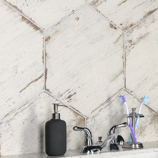 SomerTile Retro Hex Blanc 14.13" x 16.25" Porcelain Floor and Wall Tile. Opens flyout.