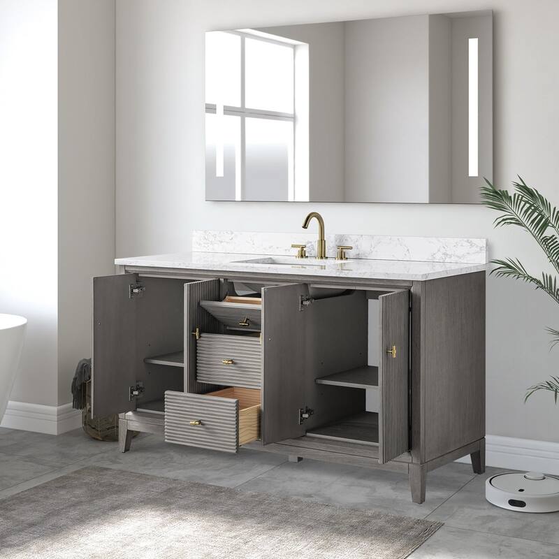 Vanity Art 60" Freestanding Bathroom Vanity with Engineered Marble Top and Sink