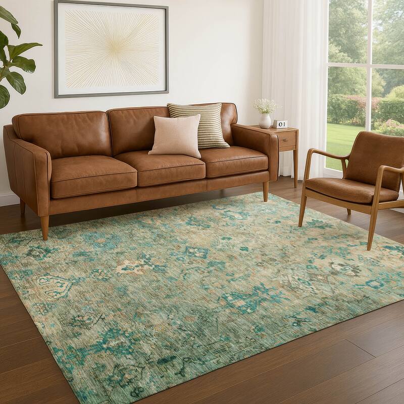 Machine Washable Indoor/ Outdoor Traditional Serenity Chantille Rug