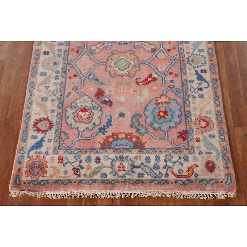 Floral Oushak Oriental Area Rug Hand-Knotted Wool Carpet - 4'0"x 5'9"