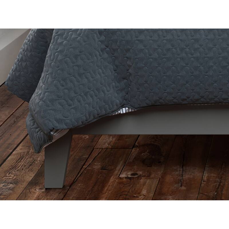 Low Profile Platform Bed - Gray Mission Style - Wood Slats & Footboard - Modern Bedroom Furniture