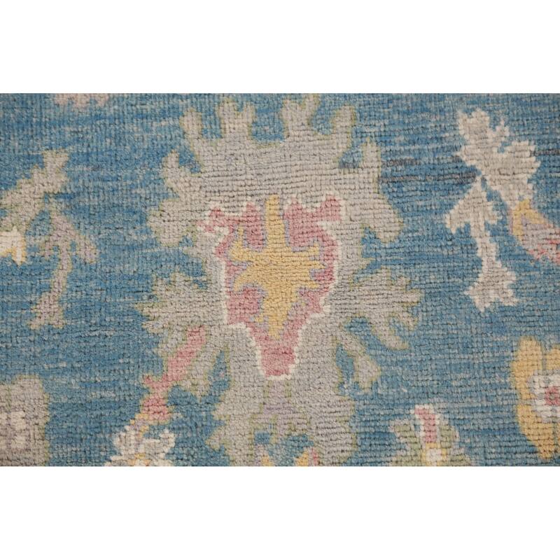 Hand Knotted Oriental 100% Wool Carpet Transitional Floral Navy Blue & Blues Oushak Runner Rug - 11' 7'' X 2' 10''