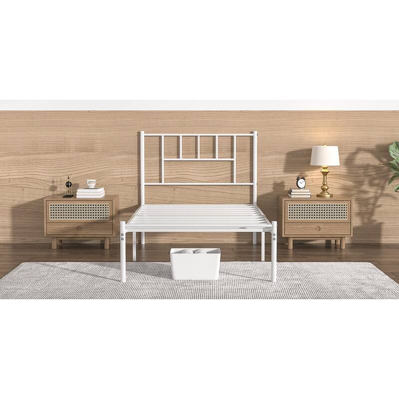 VECELO Twin Size Kids Bed Frame, Easy-to-assemble Metal Twin Platform Bed Frame with Under-bed Storage