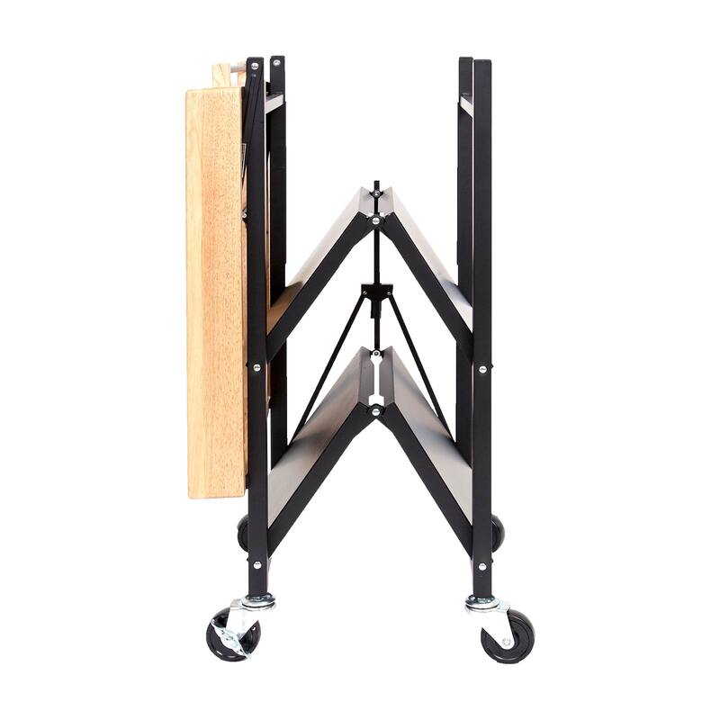 Origami Foldable Wheeled Portable Solid Wood Top Kitchen Island Bar Cart, Black