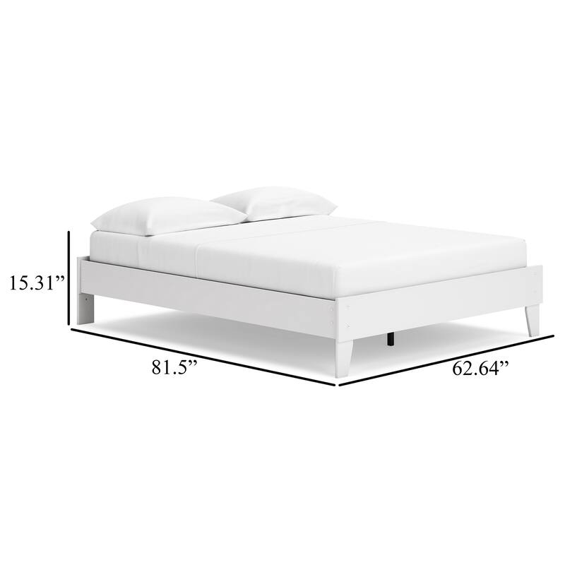 Alli Queen Size Platform Bed, Modern Matte White Wood, Low Profile