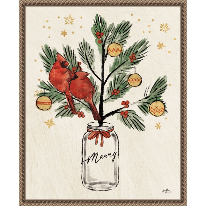 Christmas Lovebirds XIII Merry by Janelle Penner Framed Canvas Wall Art Print