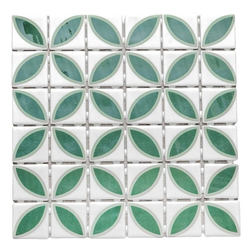 Eterna Lily 2x2 Matte & Shiny Glass Floral Mosaic Tile - Floor, Wall, Backsplash