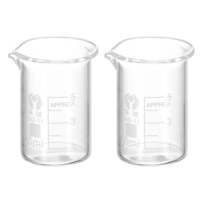 2Pcs 5ml Low Form Glass Beaker, 3.3 Glass Graduated Measuring Cups - Clear